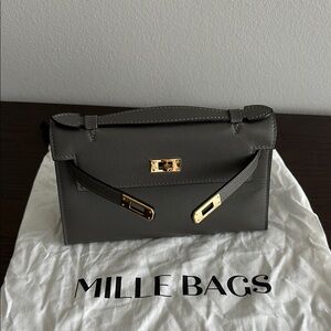 Gray Leather Handbag